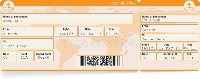 Schablone Einer Bordkarte Oder Des Flugtickets Vektor Abbildung Illustration Von Karten Schablone