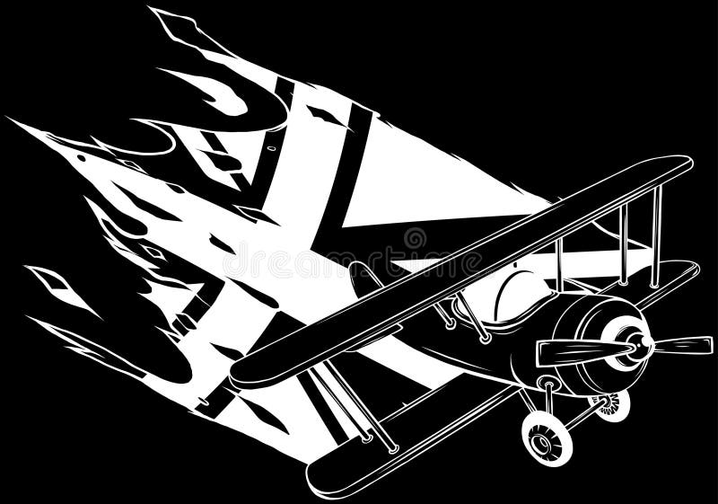Vektorbild eines Flugzeugs in weißer Linie auf schwarzem Hintergrund. Abbildung eines schwarz-weißen Flugzeugs