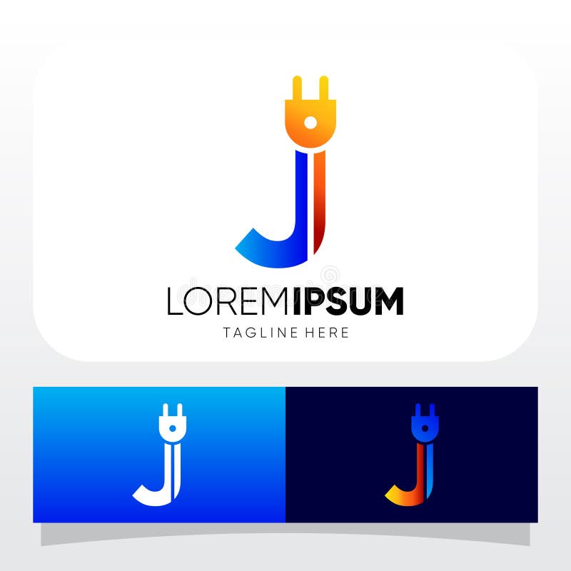 Vektorbild för elektrisk logotypdesign med bokstaven j i kraftuttag stock illustrationer