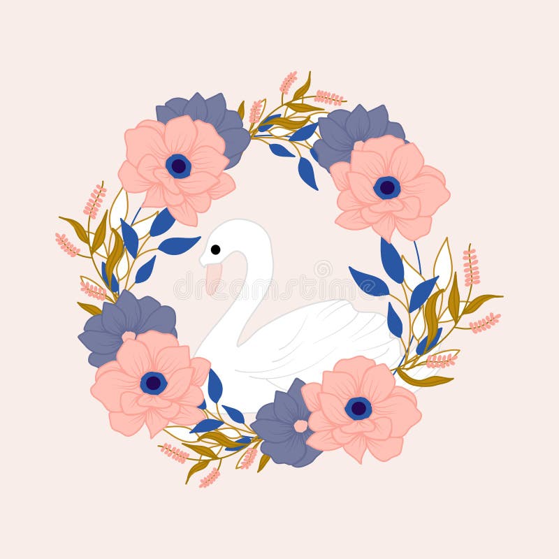 Vektorbild med vacker svan och blomkrans royaltyfri illustrationer