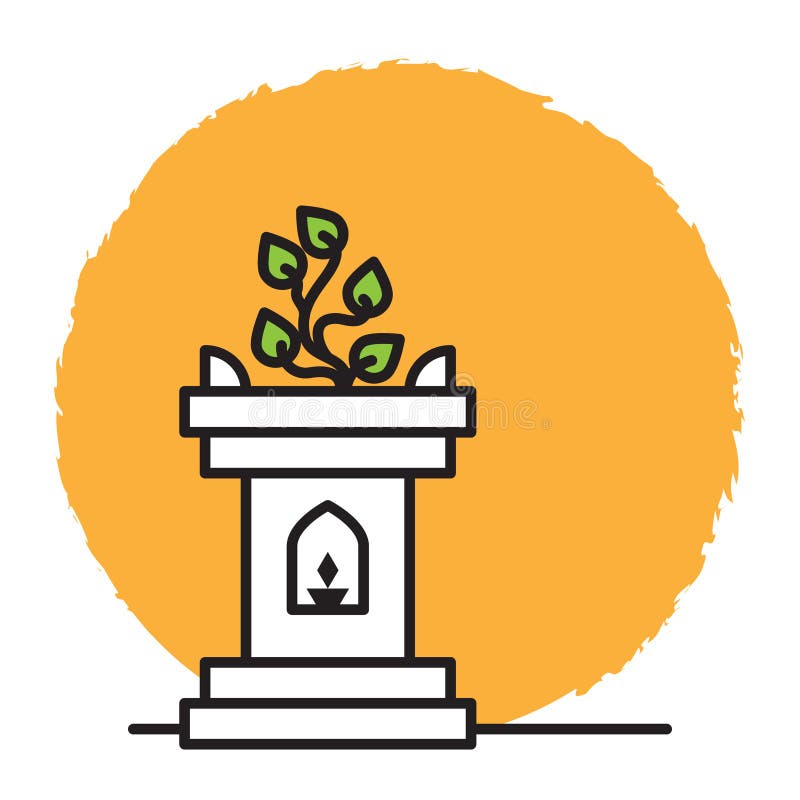 Vektordesign för sackad växttuli innebär att den heliga basilikan planteras i indian, traditionell, vacker terracotta-lerpott vid stock illustrationer