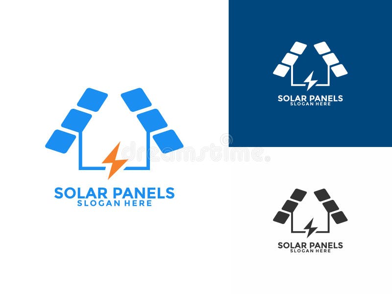 Vektordesign för solpanellogotyp. vektor för solenergilogotyp för hemmabruk. hus med ljus- och solkonvektor royaltyfri illustrationer