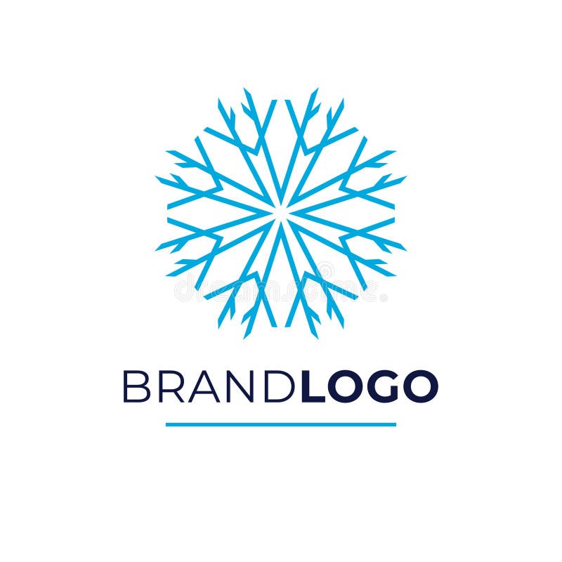 Vektordesign för varumärkeslogotyp. snöflinga blå logotyp. royaltyfri illustrationer
