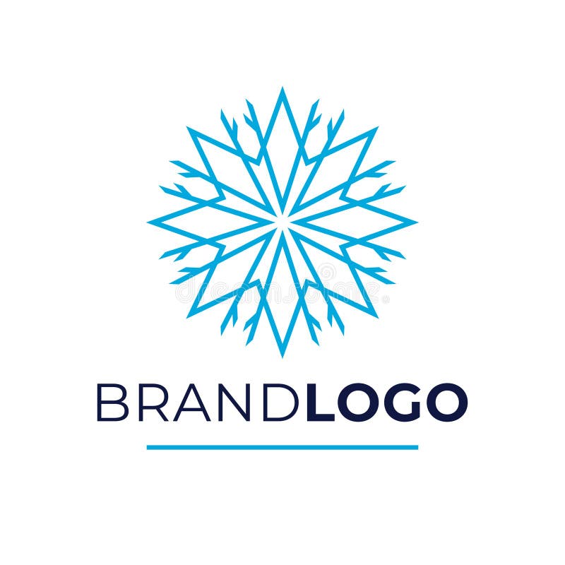Vektordesign för varumärkeslogotyp. snöflinga blå logotyp. royaltyfri illustrationer
