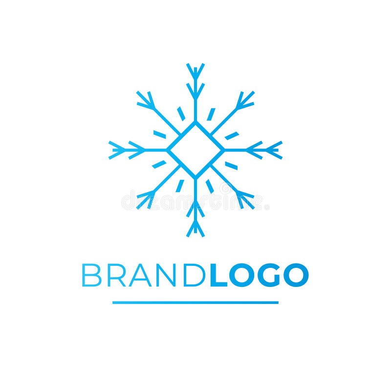 Vektordesign för varumärkeslogotyp. snöflinga blå logotyp. royaltyfri illustrationer