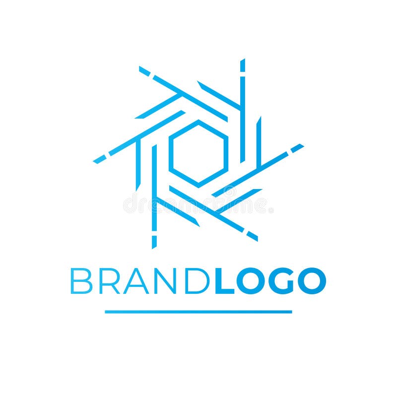 Vektordesign för varumärkeslogotyp. snöflinga blå logotyp. stock illustrationer