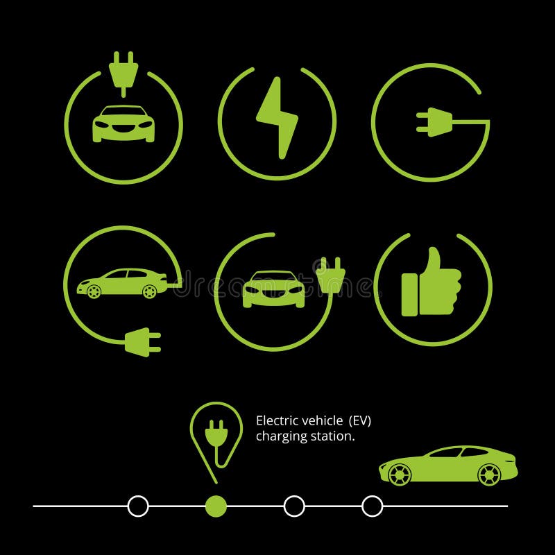 Vektorelkraftmedel Elbilsymbol Illustration för hybrid- bil vektor illustrationer