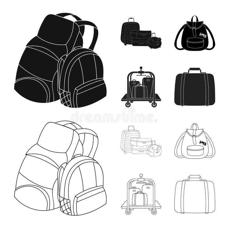 Vektorentwurf des Rucksack- und Taschenlogos Stellen Sie von der Rucksack- und Schulvektorikone für Vorrat ein stock abbildung Vektorentwurf des Rucksack- und Taschenlogos Stellen Sie von der Rucksack- und Schulvektorikone für Vorrat ein stock abbildung