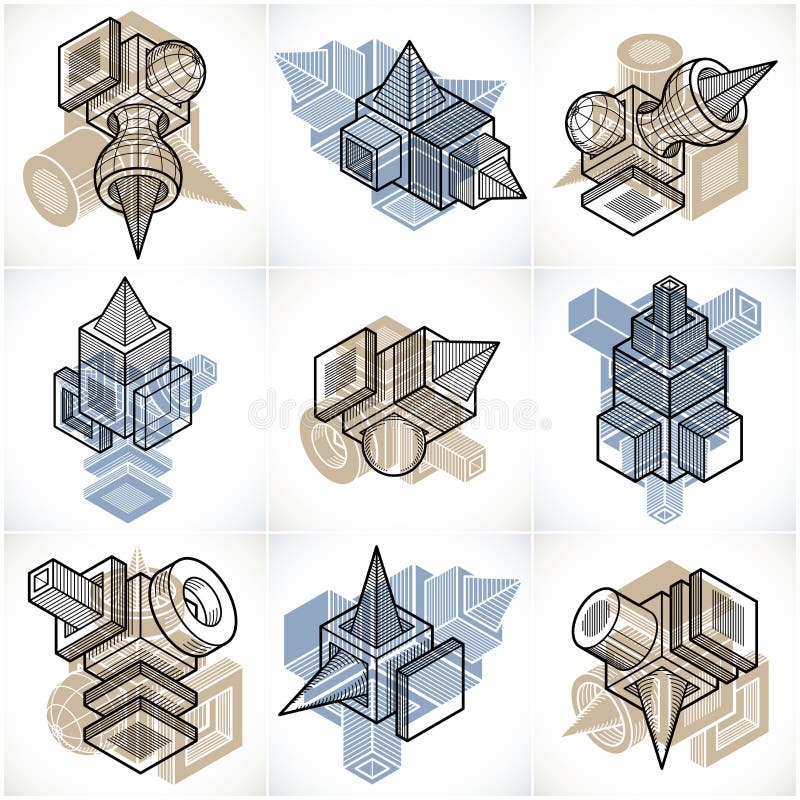 vektorer för teknik 3D, samling av abstrakta former vektor illustrationer vektorer för teknik 3D, samling av abstrakta former vektor illustrationer