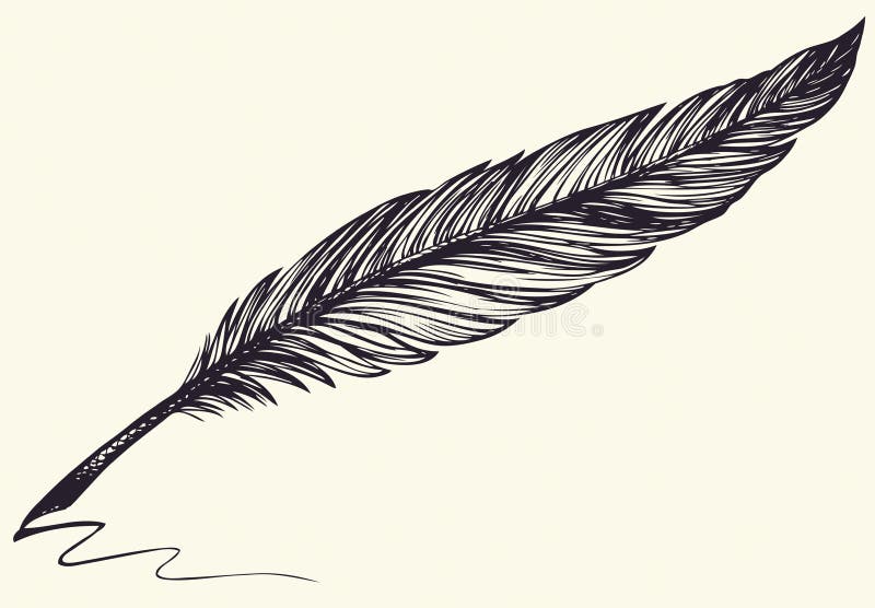 Vektorfrihandsteckning av den mörka fågelfjädern royaltyfri illustrationer Vektorfrihandsteckning av den mörka fågelfjädern royaltyfri illustrationer