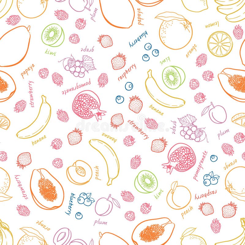 Vektorfruktmodell Bär fruktt seamless bakgrund royaltyfri illustrationer Vektorfruktmodell Bär fruktt seamless bakgrund royaltyfri illustrationer
