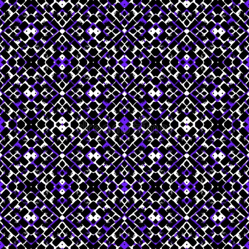 Hand painted vector geometric seamless pattern with short brush strokes in black, white and violet colors inspired by old cobblestones. Art deco style graphic background. Hand painted vector geometric seamless pattern with short brush strokes in black, white and violet colors inspired by old cobblestones. Art deco style graphic background.