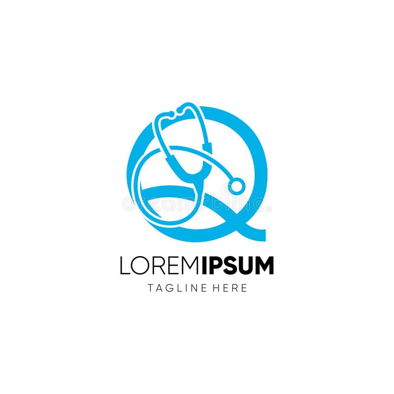 Vektorgrakonbild för symboldesign för brevq stethoscope-logotyp stock illustrationer