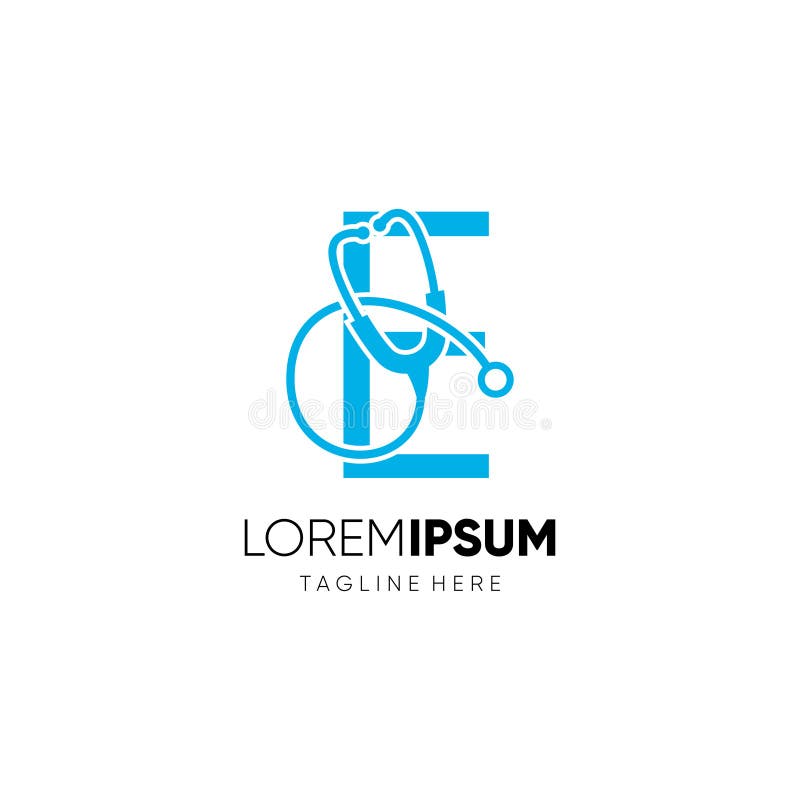 Vektorgrakongrafik för symboldesign för bokstav e stethoscope-logotyp vektor illustrationer