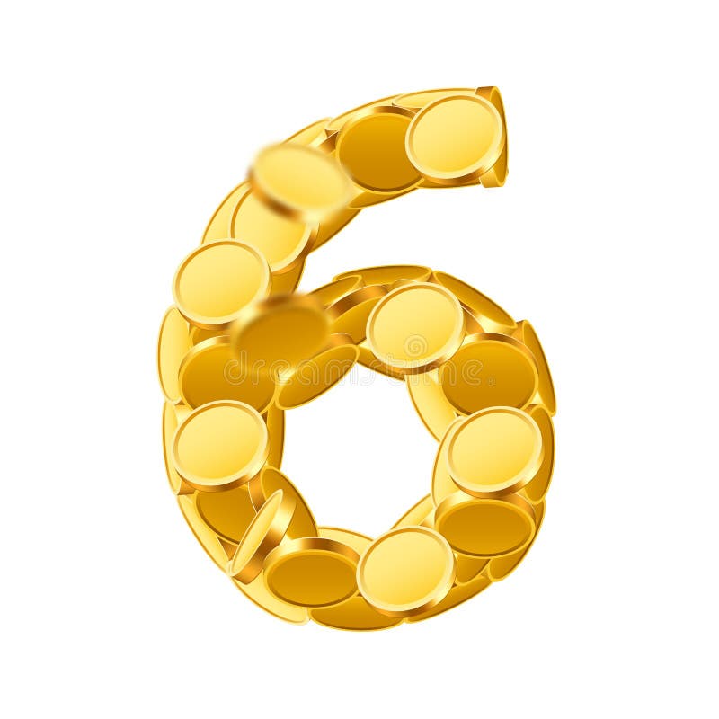 Vektorgussart gemacht von den goldenen Münzen Münzenzahlen Nr. 6 sechs lizenzfreie abbildung Vektorgussart gemacht von den goldenen Münzen Münzenzahlen Nr. 6 sechs lizenzfreie abbildung