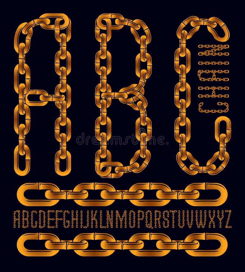 Vector font, trendy typescript can be used in poster creation. Capital decorative letters, abc created using connected chain link. Vector font, trendy typescript can be used in poster creation. Capital decorative letters, abc created using connected chain link.