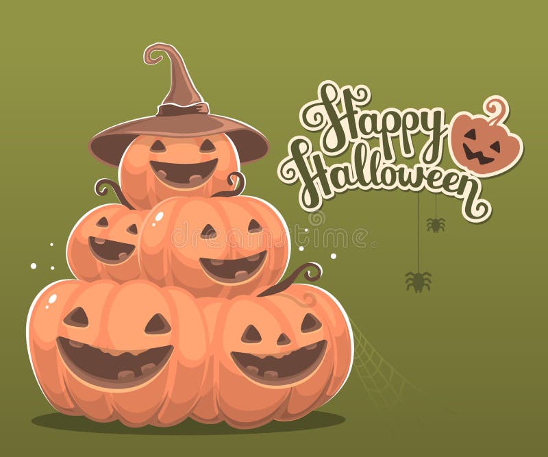 Vektorhalloween illustration av högen av dekorativ orange pumpk stock illustrationer