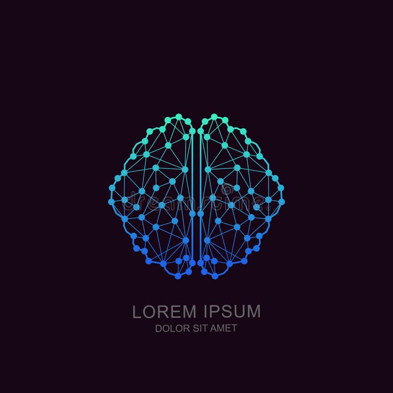Vektorhjärnlogo, symbol, emblemdesign Begrepp för nerv- nätverk, konstgjord intelligens, utbildning som är tekniskt avancerad stock illustrationer