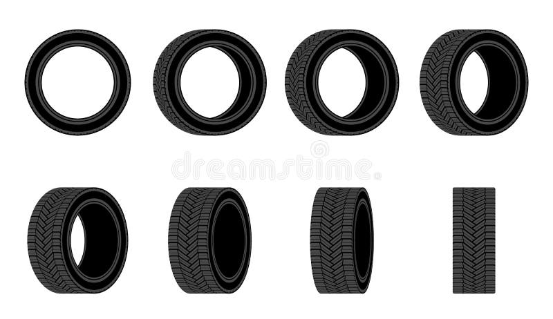 Car tire vector icon. Different angles tires wheel. Flat design. Car tire vector icon. Different angles tires wheel. Flat design.