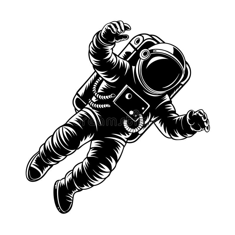 Vektorillustration astronaut i utrymmesdräkt, flytande i nolltyngdpunkt stock illustrationer
