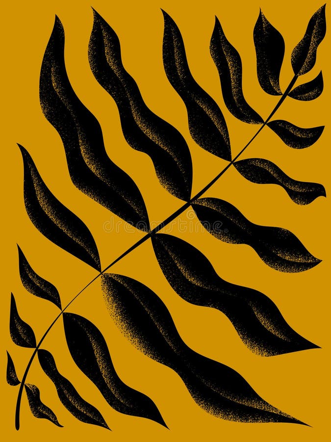 Vektorillustration av abstrakt svart blad med kornig textur stock illustrationer