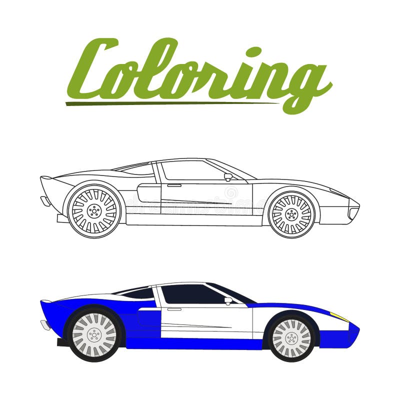 Vektorillustration av den bil- färgläggningboken för sport stock illustrationer Vektorillustration av den bil- färgläggningboken för sport stock illustrationer