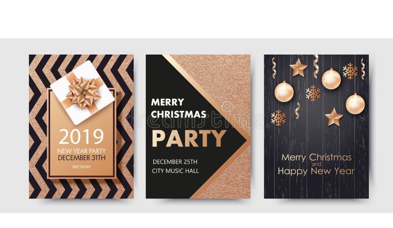 Vektorillustration av det lyckliga nya året 2019 och glad jul broschyr, reklamblad, parti, ferieinbjudan vektor illustrationer Vektorillustration av det lyckliga nya året 2019 och glad jul broschyr, reklamblad, parti, ferieinbjudan vektor illustrationer