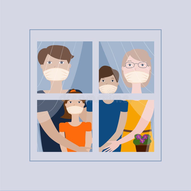 Vector illustration of a family with a mother, father and two children who wear masks because they are sick or protect themselves from pollution, bacteria or viruses in the air and the environment. Vector illustration of a family with a mother, father and two children who wear masks because they are sick or protect themselves from pollution, bacteria or viruses in the air and the environment