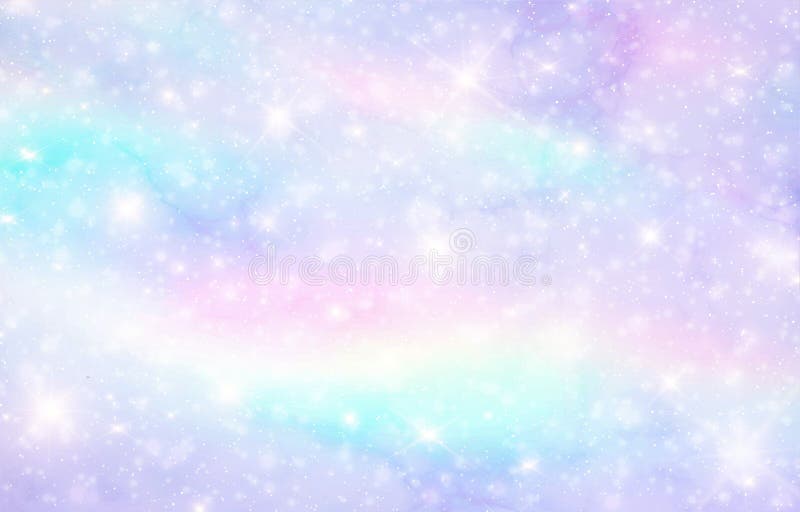 Vektorillustration av galaxfantasibakgrund och pastellfärgad färg Enhörningen i pastellfärgad himmel med regnbågen Pastellfärgade