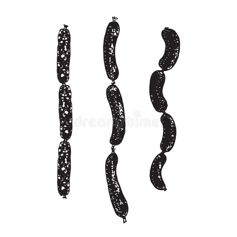 Vektorillustration av korvar och salami abstrakt kontur som isoleras på vit För identifiera restaurangen som förpackar, menyn de stock illustrationer Vektorillustration av korvar och salami abstrakt kontur som isoleras på vit För identifiera restaurangen som förpackar, menyn de stock illustrationer