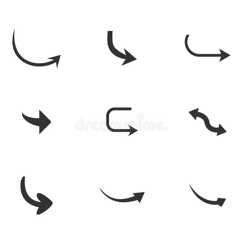 Vektorillustration av kr?kta pilsymboler upps?ttning f?r 9 kr?kt pilsymboler kurvsymboler royaltyfri illustrationer Vektorillustration av kr?kta pilsymboler upps?ttning f?r 9 kr?kt pilsymboler kurvsymboler royaltyfri illustrationer