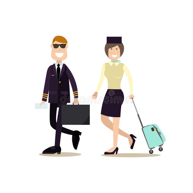 Vektorillustration av piloten och stewardessen i plan stil stock illustrationer Vektorillustration av piloten och stewardessen i plan stil stock illustrationer