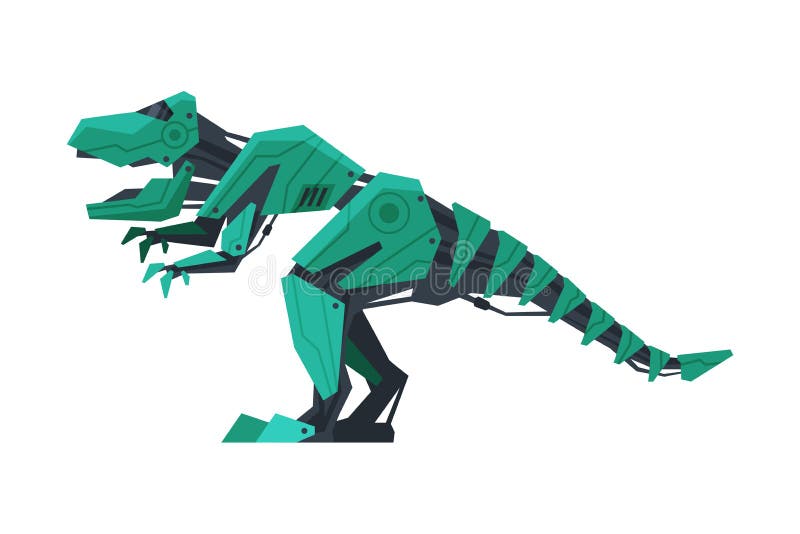 Vektorillustration der künstlichen Intelligenz des Dinosaurierprähistorische Tierroboters Robotertierauf Weiß Hintergrund