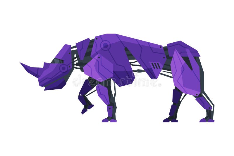 Vektorillustration der künstlichen Intelligenz des Nashornwilde Tierroboters Robotertierauf Weiß Hintergrund