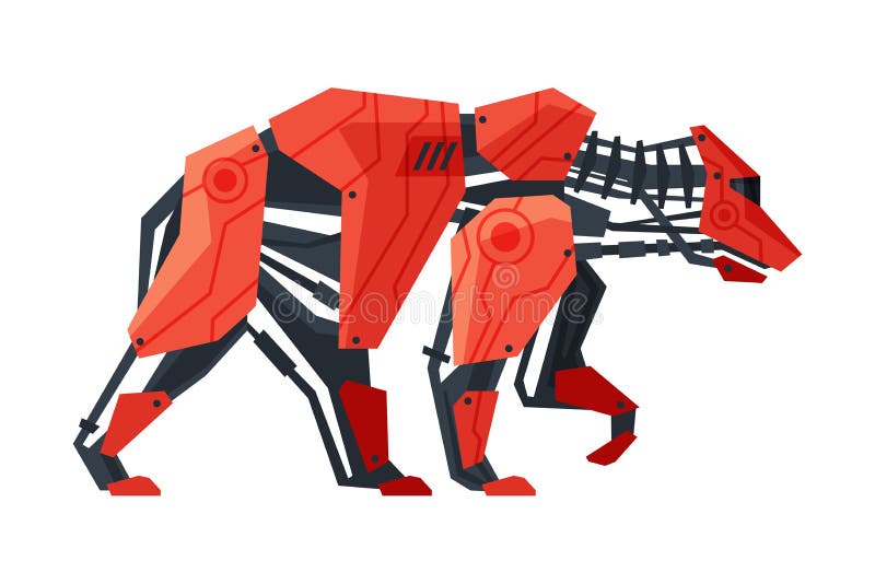 Vektorillustration der mechanischen Intelligenz des Bärnwilde Tierroboters Robotertierauf Weiß Hintergrund