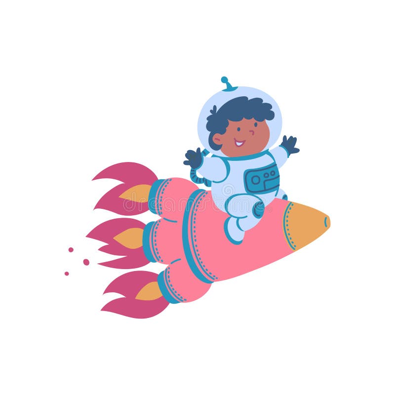 Vektorillustration : en pojke astronaut på en rosenröd som glatt flyger på en vit bakgrund vektor illustrationer