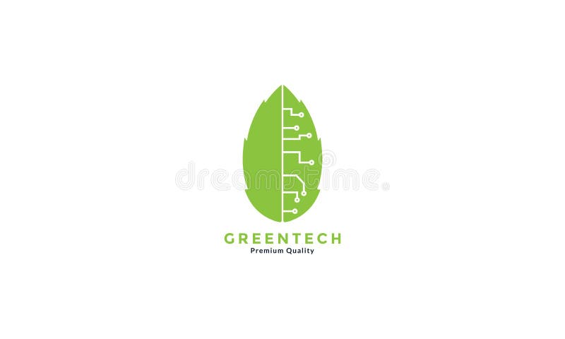 Vektorillustration för den gröna bladtekniska anslutningslinjens logotyp illustration stock illustrationer