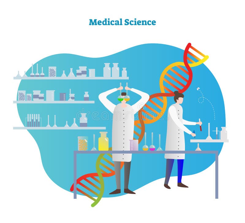 Vektorillustration för medicinsk vetenskap Forskareprov och forskningpreventivpillerar, droger, medicin eller recept Laboratorium royaltyfri illustrationer Vektorillustration för medicinsk vetenskap Forskareprov och forskningpreventivpillerar, droger, medicin eller recept Laboratorium royaltyfri illustrationer