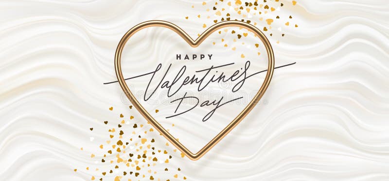 Vektorillustration för valentinedagsvektor. kalligrafisk hälsning i hjärtformad, gyllene metallisk ram på bakgrunden till vita vät stock illustrationer
