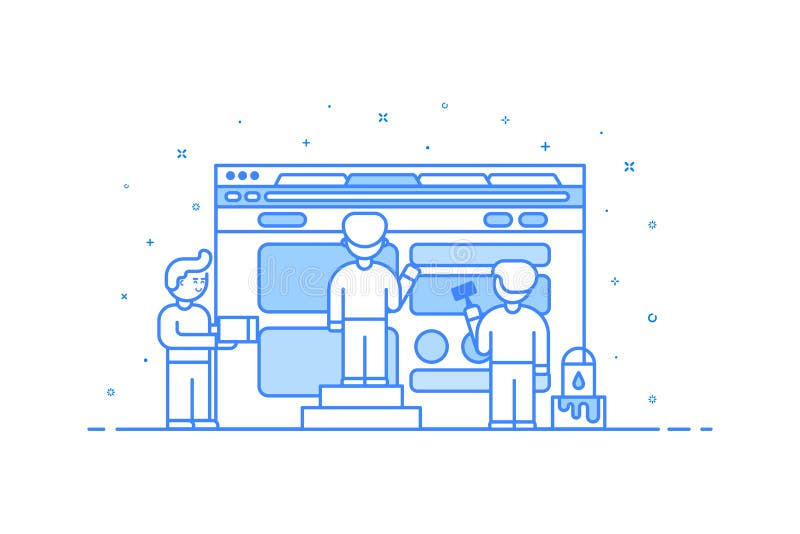 Vektorillustration i plan översiktsstil Begrepp för grafisk design av rengöringsduk- och användargränssnittutveckling royaltyfri illustrationer Vektorillustration i plan översiktsstil Begrepp för grafisk design av rengöringsduk- och användargränssnittutveckling royaltyfri illustrationer