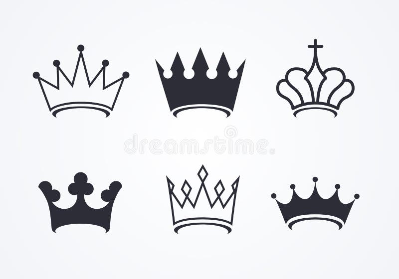 Vektorillustration krona ikonuppsättning. insamling av olika minimikronor. royaltyfri illustrationer