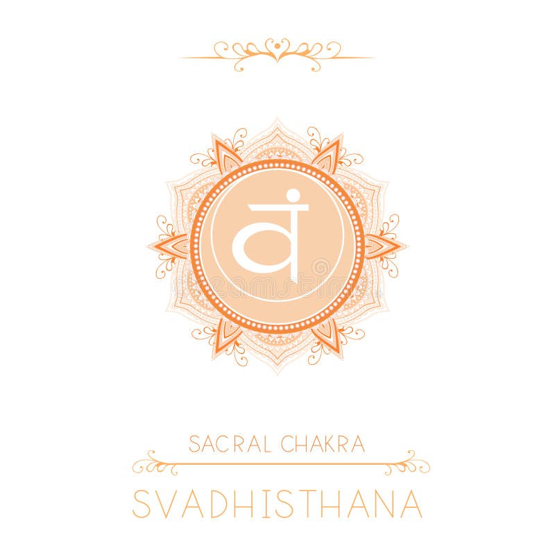 Vektorillustration med symbolet Svadhishana - Sacral chakra och dekorativa beståndsdelar på vit bakgrund royaltyfri illustrationer Vektorillustration med symbolet Svadhishana - Sacral chakra och dekorativa beståndsdelar på vit bakgrund royaltyfri illustrationer