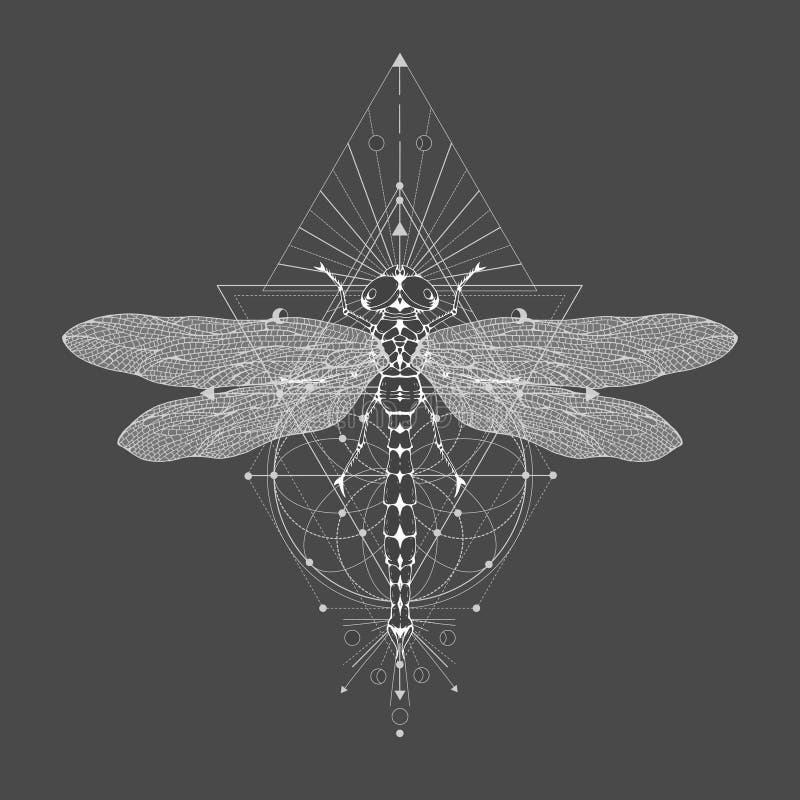 Vektorillustration mit Handgezogener Libelle und heiliges geometrisches Symbol auf schwarzem Weinlesehintergrund Abstraktes mysti vektor abbildung Vektorillustration mit Handgezogener Libelle und heiliges geometrisches Symbol auf schwarzem Weinlesehintergrund Abstraktes mysti vektor abbildung