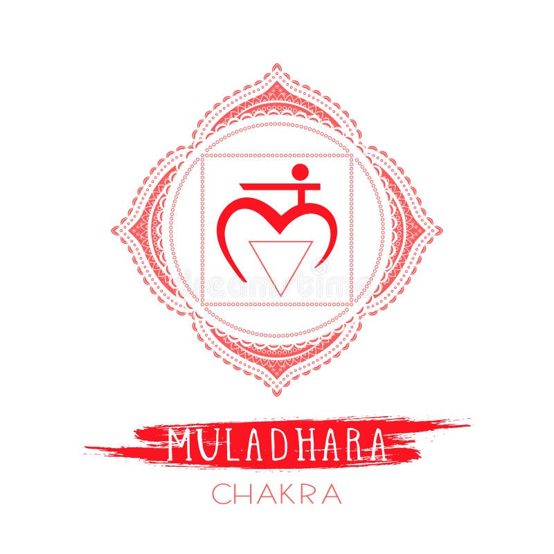 Vektorillustration mit Symbol Muladhara - Wurzel chakra und Aquarellelement auf weißem Hintergrund vektor abbildung Vektorillustration mit Symbol Muladhara - Wurzel chakra und Aquarellelement auf weißem Hintergrund vektor abbildung
