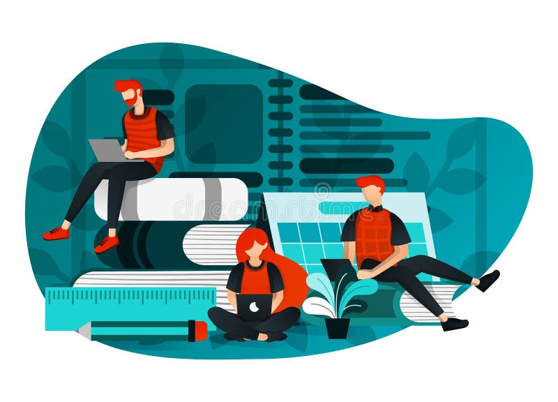 Vektorillustration von Ausbildung 4 0, Industrierevolution, Studie am Internet lernend Gruppe von Personen, die unter Verwendung stock abbildung Vektorillustration von Ausbildung 4 0, Industrierevolution, Studie am Internet lernend Gruppe von Personen, die unter Verwendung stock abbildung