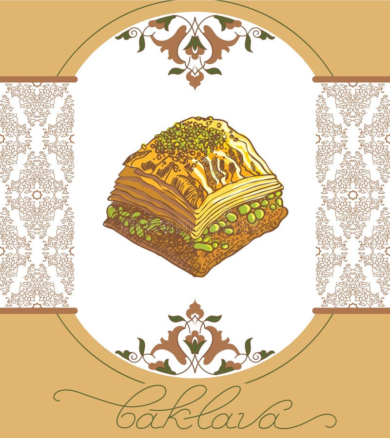 Vektorillustration von Baklava mit den Pistazien lizenzfreie abbildung Vektorillustration von Baklava mit den Pistazien lizenzfreie abbildung