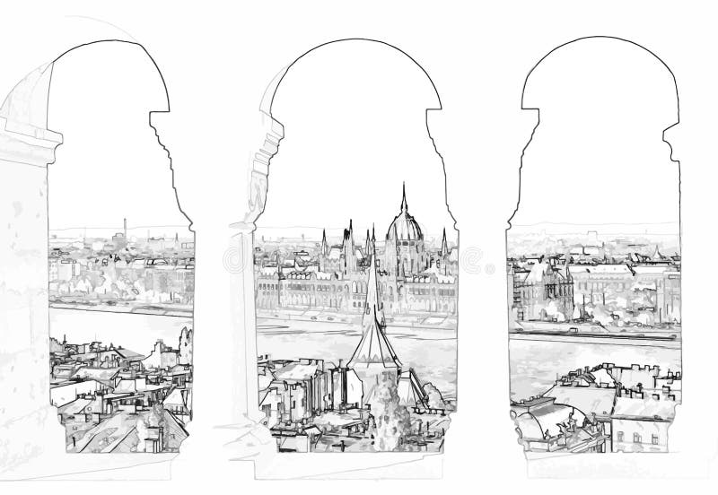 Vektorillustration von Budapest und von ungarischem Parlament vektor abbildung Vektorillustration von Budapest und von ungarischem Parlament vektor abbildung