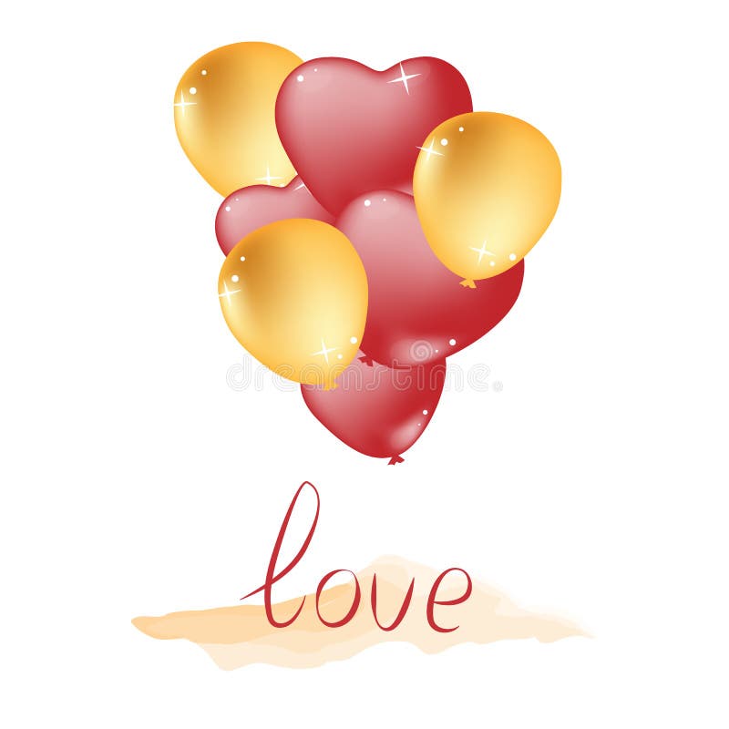 Vektorillustrationbakgrund för valentin dag Ballonger är den röd och guld-, rund och hjärta-formad och bandramen royaltyfri illustrationer Vektorillustrationbakgrund för valentin dag Ballonger är den röd och guld-, rund och hjärta-formad och bandramen royaltyfri illustrationer
