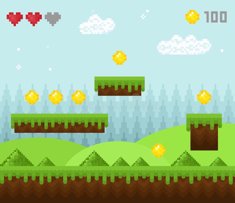 Vektorillustrationen av det modiga landskapet för det retro stilPIXELet, pixelated modiga landskapsymboler, gammal modig bakgrund royaltyfri illustrationer Vektorillustrationen av det modiga landskapet för det retro stilPIXELet, pixelated modiga landskapsymboler, gammal modig bakgrund royaltyfri illustrationer