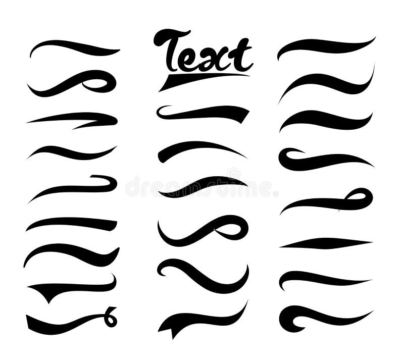Vektorillustrationssatz Textelemente, simsende Endstücksammlung Wirbelnder Swash und Swoosh Elemente für Text und lizenzfreie abbildung